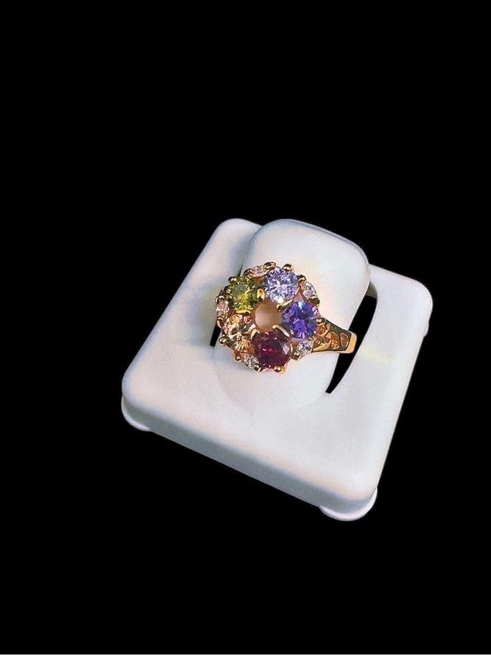 Gold Tone Cluster Gemstone Ring – Size 6